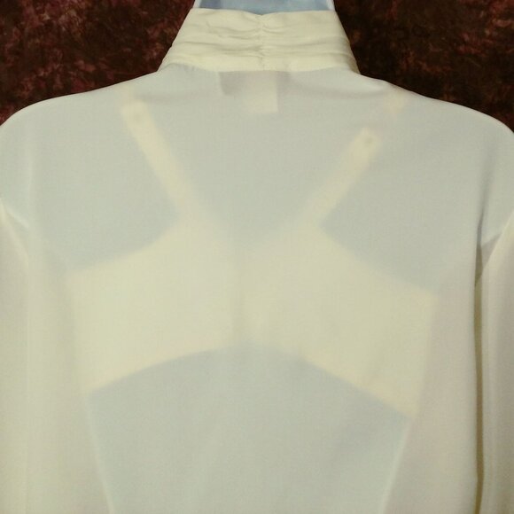 Vintage 80s Jonathan Logan Blouse Top -10 Buttons Pleats MockNeck Puff LSL Ivory - Picture 9 of 9